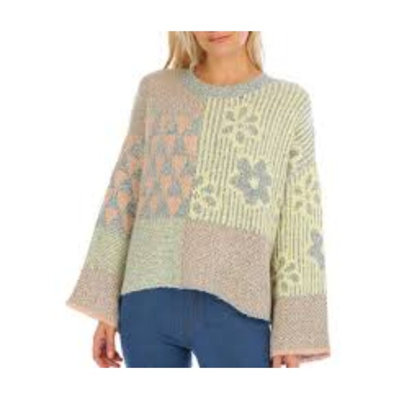 Moon + Madison Multiprint Comfy Sweater Spring Indie Artsy Chic Cute SZ S:NWT - Picture 1 of 7